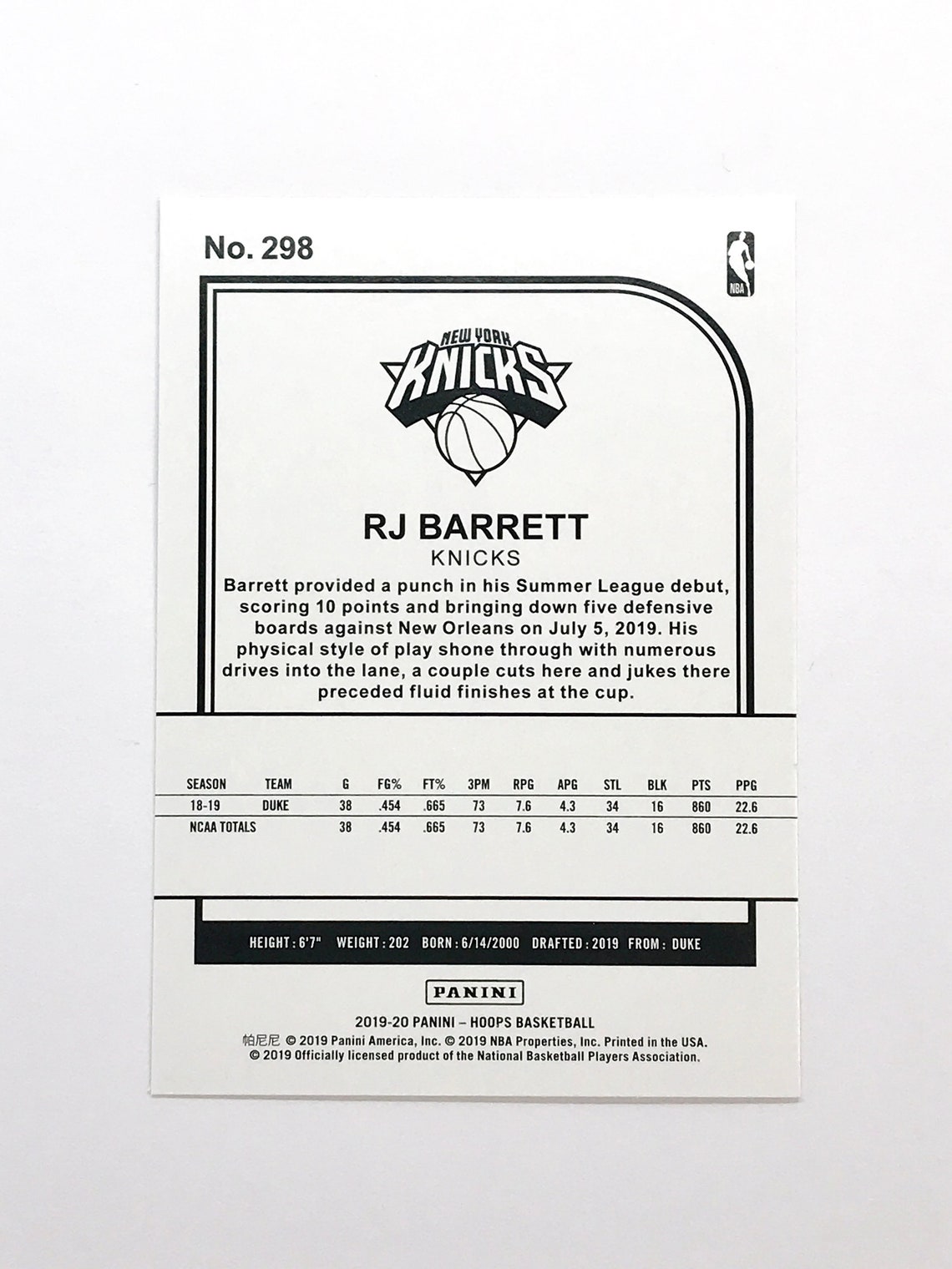 RJ Barrett RC 20192020 NBA Hoops Rookie Card 201 Etsy