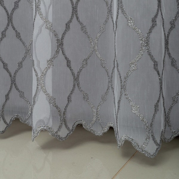 Tulle Bamboo Curtains (Т959), Monochrome tulle, Window curtains, Window tulle curtains, Grey sheer curtain