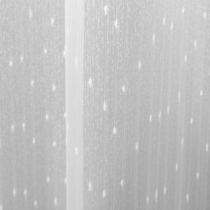 May include: White sheer curtain with a small white dot pattern.