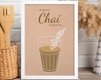 Ek Garam Chai - Indian Typography Digital Wall Art Print | Desi Art | South Asian Housewarming Gift