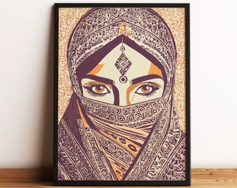 Scarf Girl Wall Art Print | Brown Desi Girl | South Asian Art | Boho Art