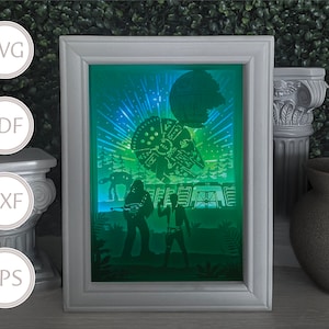 Arquivos de caixa de sombra com corte de papel Han Solo, modelo SVG, caixa de papelão em camadas, para Silhouette Cameo e Cricut