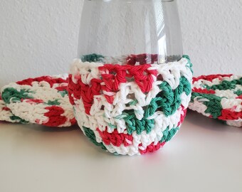 Christmas Crocheted Stemless Wine Cozies, Crocheted Wine Glass Cozy, Glass Cozy, Crocheted Cozy, Handmade, Graet gift idea, Wine Gift, Cozy