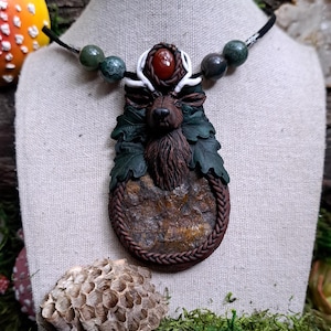 The Horned God Stag crystal necklace | Stag statement necklace | tigers eye red carnelian | pagan deer necklace | men&#39;s nature lover pendant