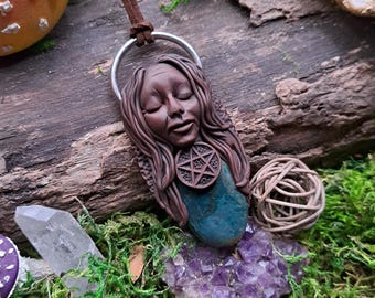 Handmade Crone Goddess Necklace: Bloodstone Pentacle, Witchy Pagan Jewelry