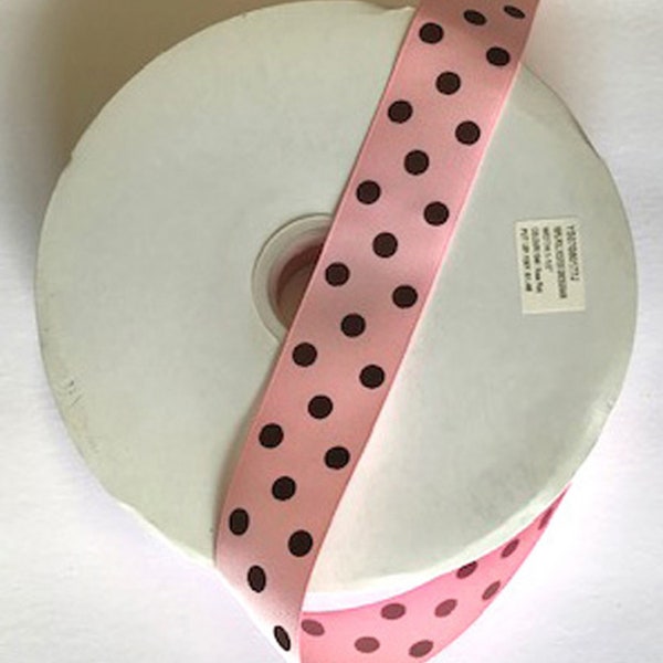 100 Yd Roll 1.5" Pink & Brown Dot Grosgrain Ribbon