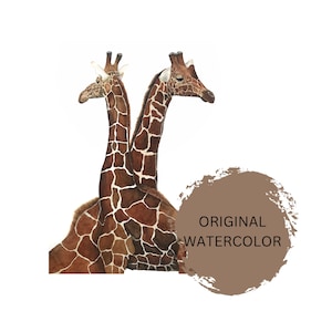 A couple of giraffes, original watercolor painting, wall decor, art, hangings, gift, watercolour animals, interior design, wall picture