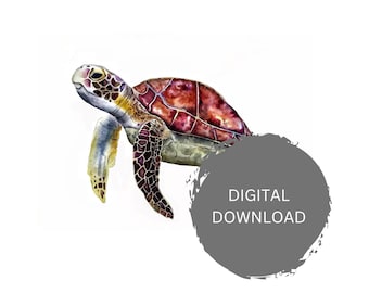Arte de tortuga imprimible, descarga instantánea, impresiones digitales, decoración del hogar, diseño de interiores, acuarela imprimible, obra de arte de tortuga, impresión de decoración de pared