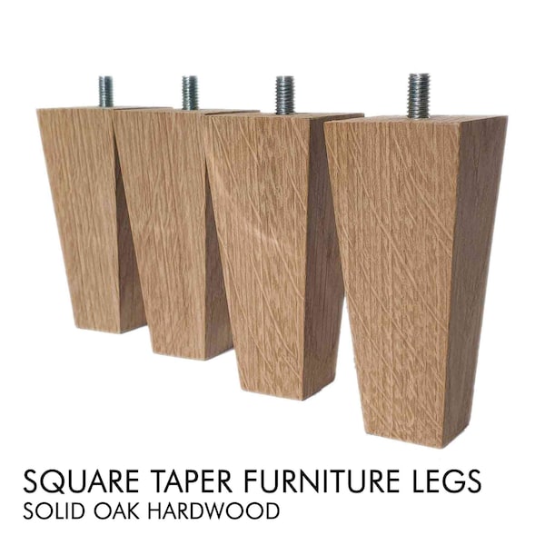 Oak wood square taper furniture Legs / Feet & Fixing Plates Set of 4