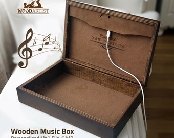 Custom Music Box Your MP3 Song ,Personalized Wooden Music Box,Custom Music Jewelry Box,Laser Engraved, The Best Interesting Gift