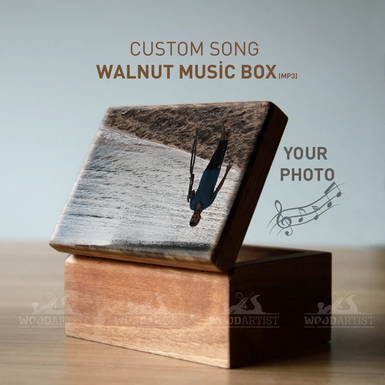 Music Box Custom Song Walnut Your MP3, Advanced Personalized Wooden Music Box,Custom Music Jewelry Box,Custom Photo, Best Christmas Gift 