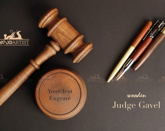 Judge's Gavel Custom Text Handmade Auction Hammer with Sound Block , Gifts for Lawyers, Advocates, Solicitors, Wooden Judge's.