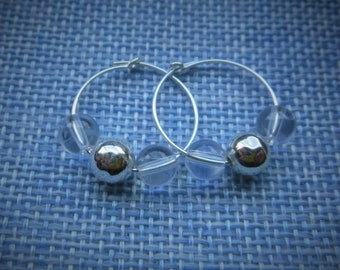 925er Sterlingsilber Creolen mit echten Bergkristall Perlen und einer Sterlingsilberperle