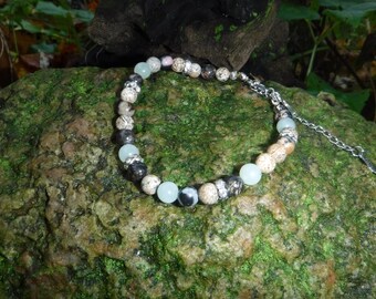 Edelsteinarmband Sandstone , Jade und Glitzer-Kristall- Perlen