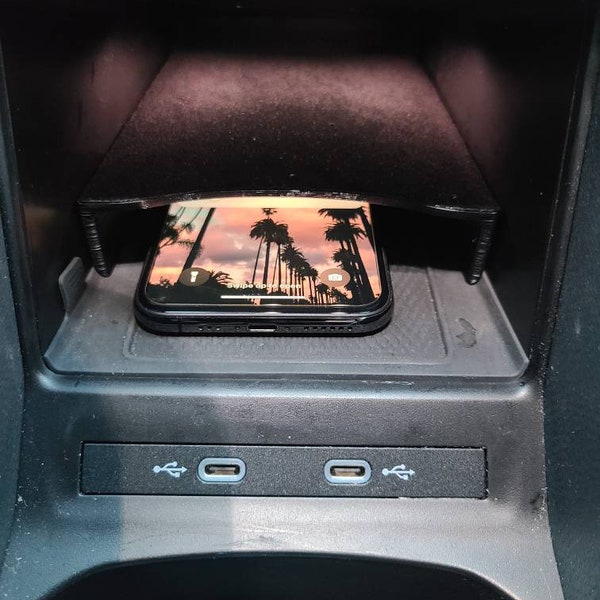Shelf for wireless charger compartment for VW ID4, ID.5 allows for two phones in the compartment 3D printed