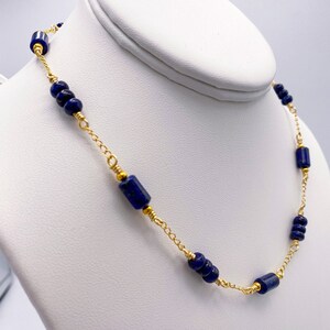 Gold chain and lapis lazuli gemstone necklace, blue and gold jewelry, gift for her, natural gemstone