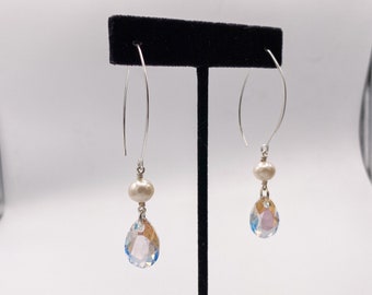 Swarovski Crystal Dangle Earrings, White Pearl, Sterling Silver