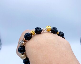 Details about   Natural Black Onyx Faceted Square Coin or Alternating Beaded Stretch Bracelet 