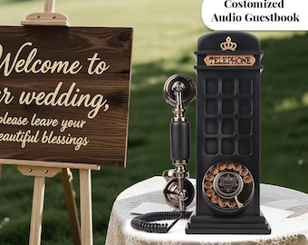 Audio Guestbook Phone Booth: Wedding Phone, Vintage Message Recorder for Birthday, Baby Shower, Party (Black)