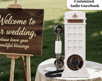 Audio Guestbook Phone Booth: Wedding Phone, Vintage Message Recorder for Birthday, Baby Shower, Party (White)