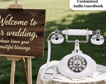 Audio Guestbook Phone Vintage Style: Retro Wedding Phone & Party Decor (White)