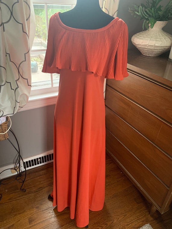 1970s Burnt Orange Polyester Gown