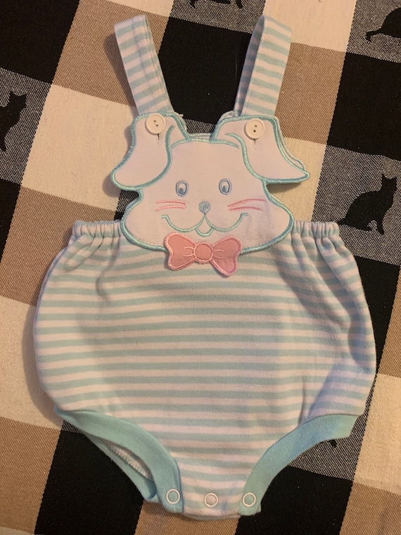 Baby Kisses Bunny Overall Style Onesie - image 1