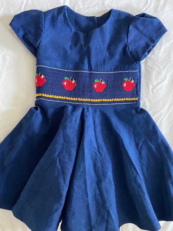 Girls Handmade Chambray Apple Print Dress - image 1