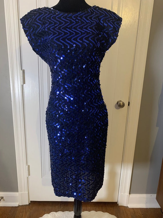 AJ And Friends 1980s Blue Sequins Mini Dress