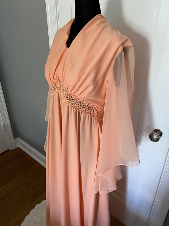 Vintage Peach Polyester Gown with Flower Details - image 1