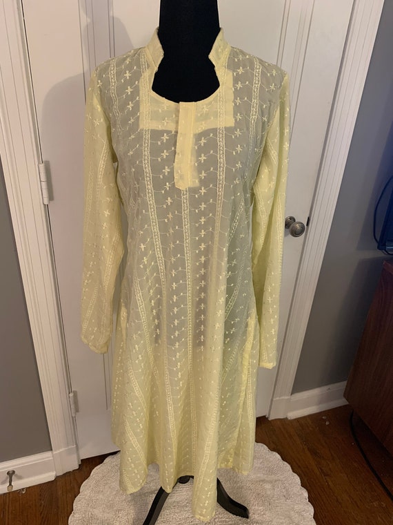 Vintage 1970s Sheer Yellow Tunic Dress - image 1