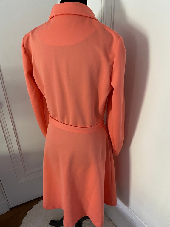 Salmon Button Down Belted Polyester Vintage Dress - image 5