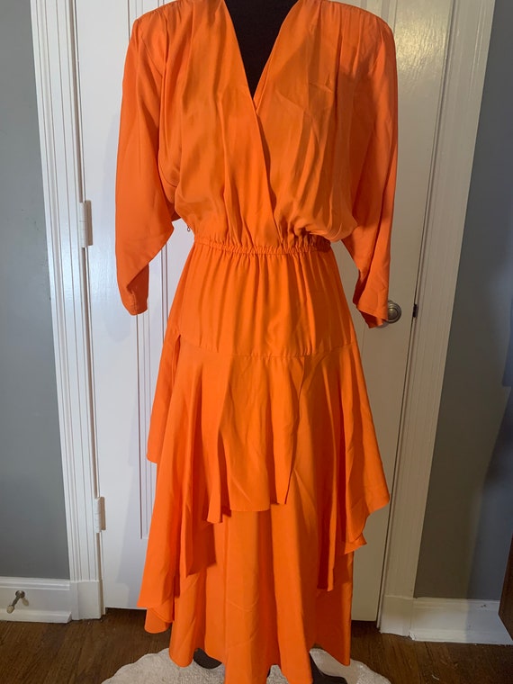 Phoebe 1980s Orange Asymmetrical Dress