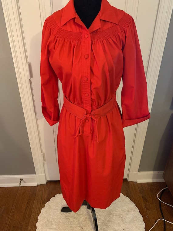 Beege 1970s Red Belted Dress - image 1