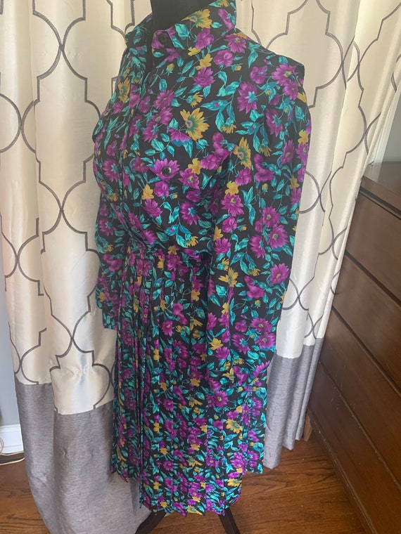 Vintage 1980s Floral Pleated Dress - image 1