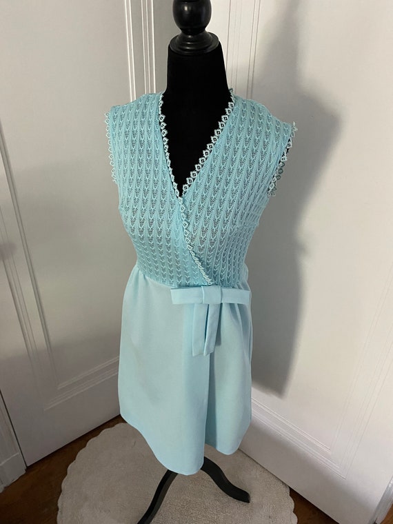 Gay Gibson Light Blue Sleeveless Dress with Bow - image 1