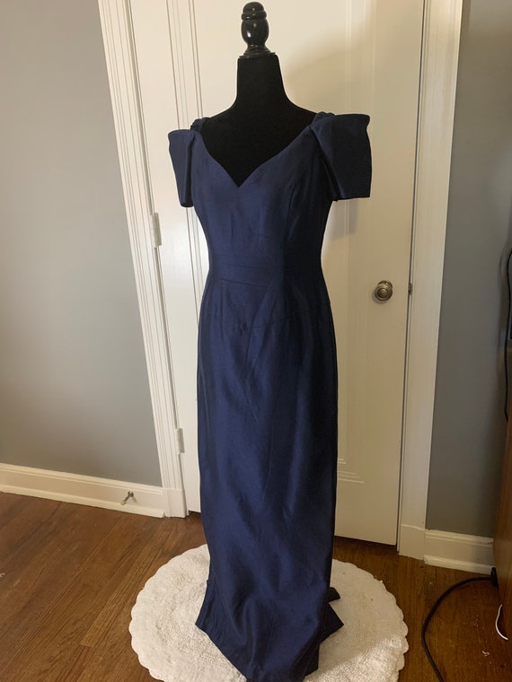 1980s House of Bianchi Boston Navy Gown