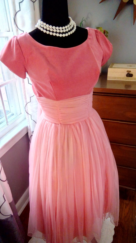 1950s Pink Tulle and Velvet Party Dress