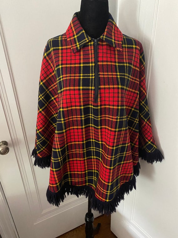 H.I.S. For Her Red Plaid Wool Poncho