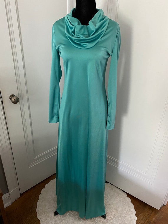 Vintage Green Shimmery Cowl Neck Maxi Dress