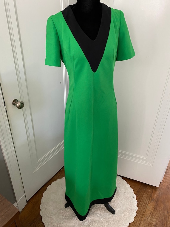 Vintage Lime and Black Polyester Maxi Dress