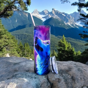 Wolf Spirit Tumbler, 20oz Stainless Steel Insulated Cup, Lunar Wolf Travel Mug, Double-Wall Vacuum Sealed, Nature Lover Gift
