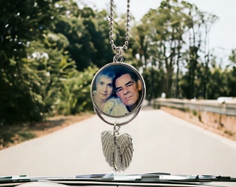Angel Wings Memorial Car Charm, Photo Memory, Rear View Mirror Hanging Accessories, Personalized Key Chain Ornament, Memorial Gift