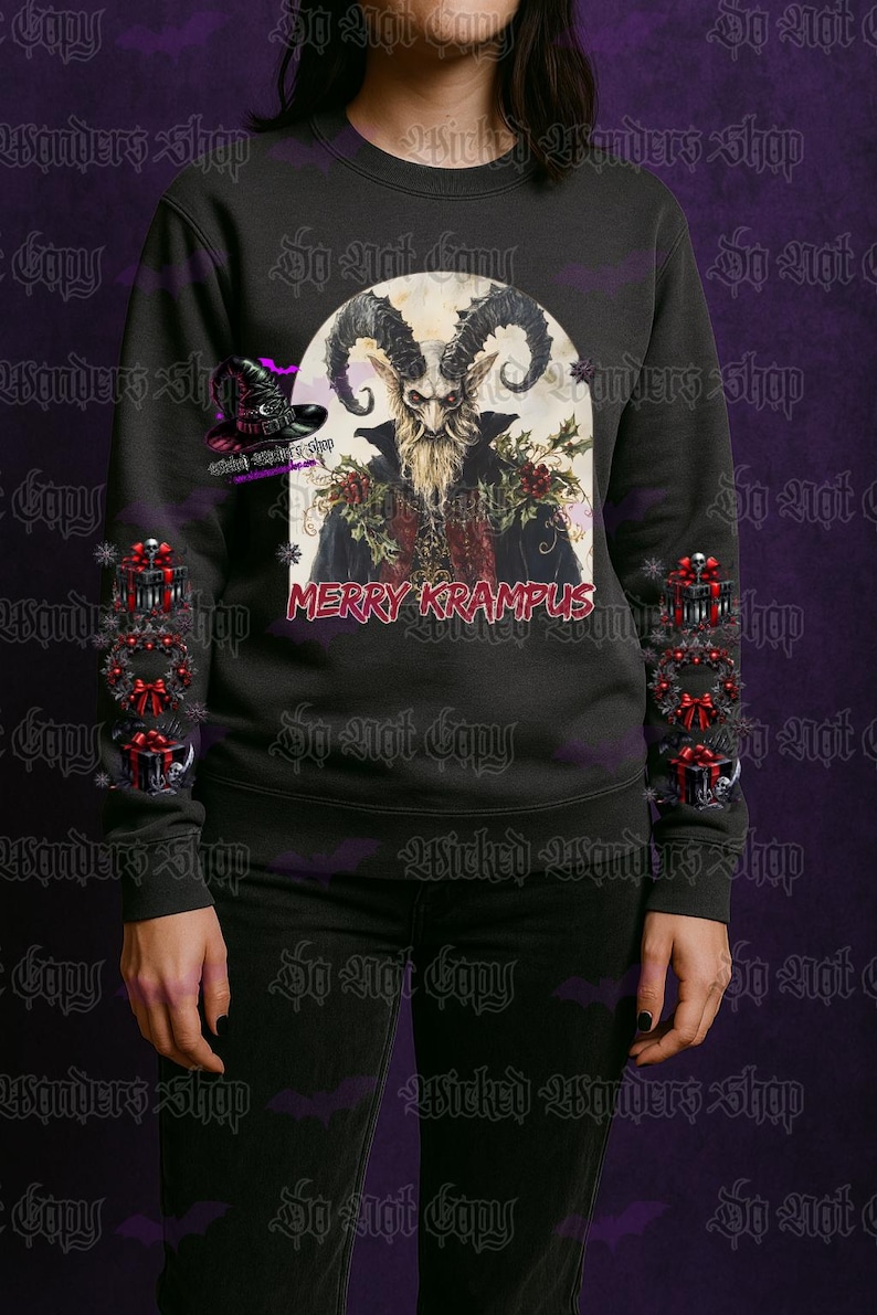 Christmas Krampus Sweatshirt, Merry Krampus Sweater, Vintage Krampus Shirt, Retro Krampus Sweater, Horror Krampus Christmas Sweatshirt image 4