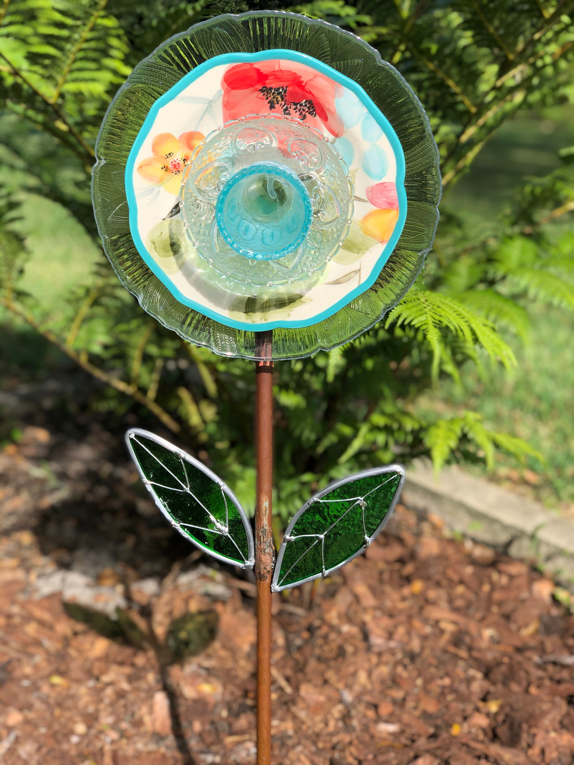 Glass Flower-Glass Plate-Garden Art Plate Flower-Outdoor | Etsy