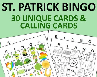 St Patrick Bingo Printable - 30 Unique St Patrick's Bingo Cards DIY Printable Game for St Patrick Day Party. Shamrock Bingo Printable Game.