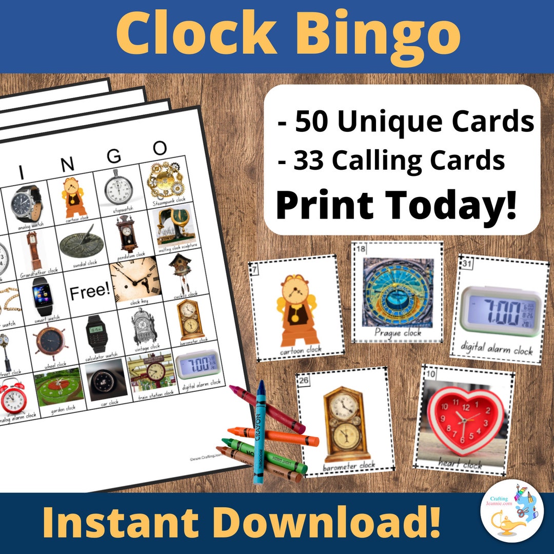 Clock Bingo Time Games Clock Activities for Kids Etsy