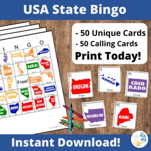 USA State Bingo, Games to Learn the States, Activities for Geography Class l Learn states like Texas, Pennsylvania, Colorado and Illinois image 1