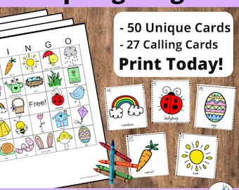 Spring Bingo Printable - 30 Unique Spring Bingo Cards DIY Printable Game for Easter Party. Easter Bingo Printable Game. PDF