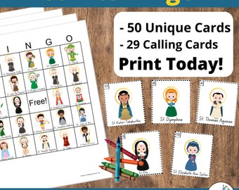 Saints Bingo 50 Cards, Saint Bingo Cards, Catholic Saints. Sunday School Game, Printable CCD Game, Church BINGO Game